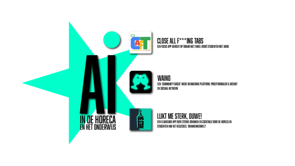 ai in de horeca en in het onderwijs met een beschrijving van 3 zelfgemaakte apps